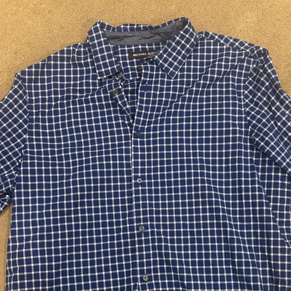 Michael Kors Navy and White Plaid Men's Shirt